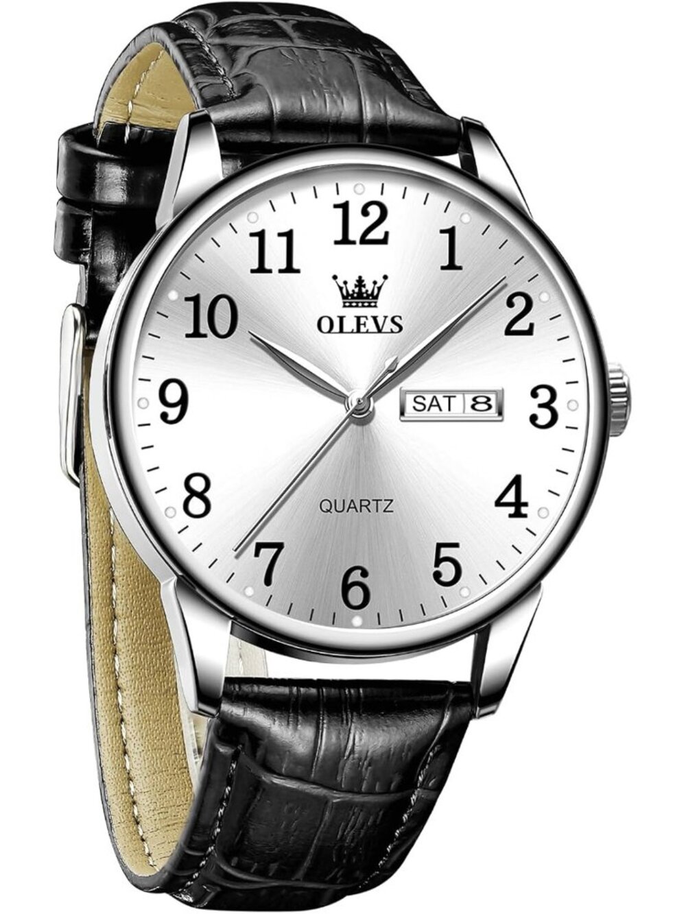 Men's Black White Analog Stainless Steel Roman Numbers Waterproof Classic Watch